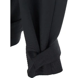 Black Trousers with Pleats on the Front and Side Logo Patch in Stretch Tech Wool Woman
