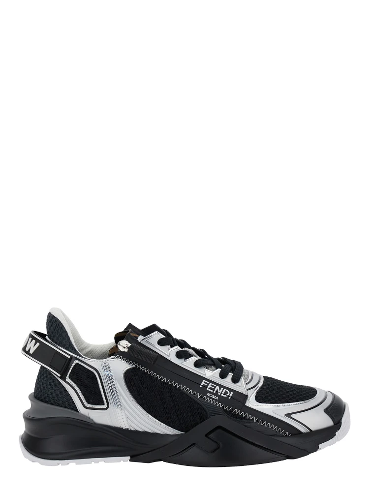 Fendi Flow Black Sneakers with Logo Lettering on Side and Heel in Tech Fabric Man