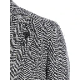 Grey Single-Breasted Coat with Classic Lapels in Wool Man