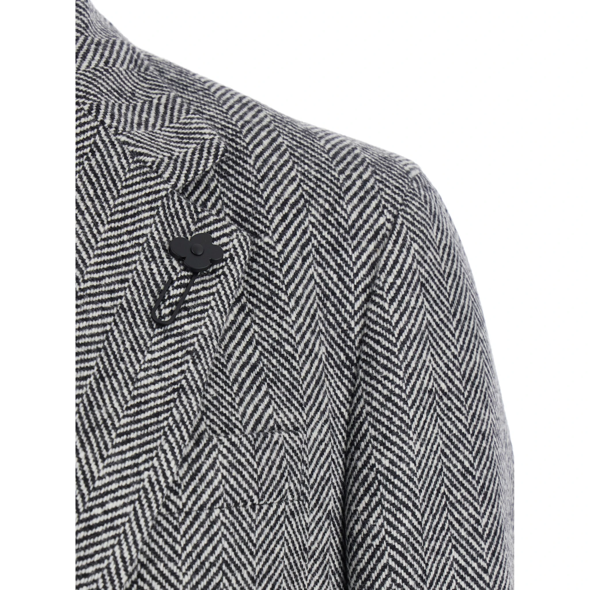 Grey Single-Breasted Coat with Classic Lapels in Wool Man