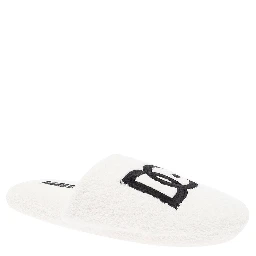 White Slippers with Contrasting Logo Embroidery in Terry Cotton Home