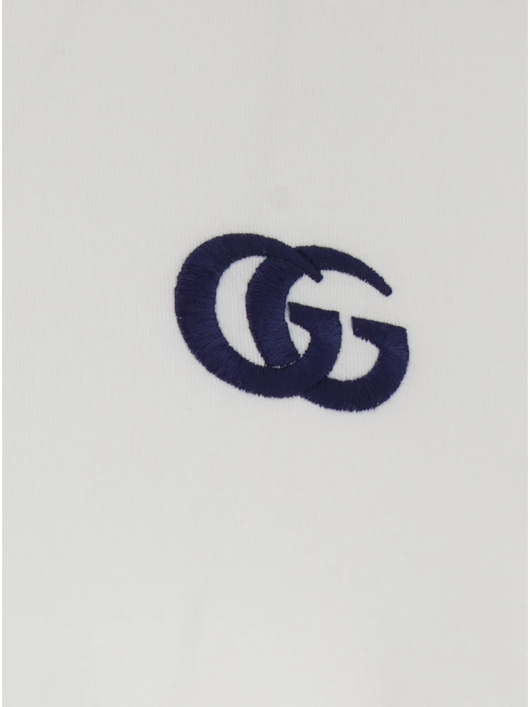White Crewneck T-Shirt with Double G Logo Embroidery on the Front in Cotton Man alternative