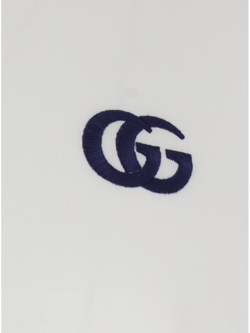 White Crewneck T-Shirt with Double G Logo Embroidery on the Front in Cotton Man