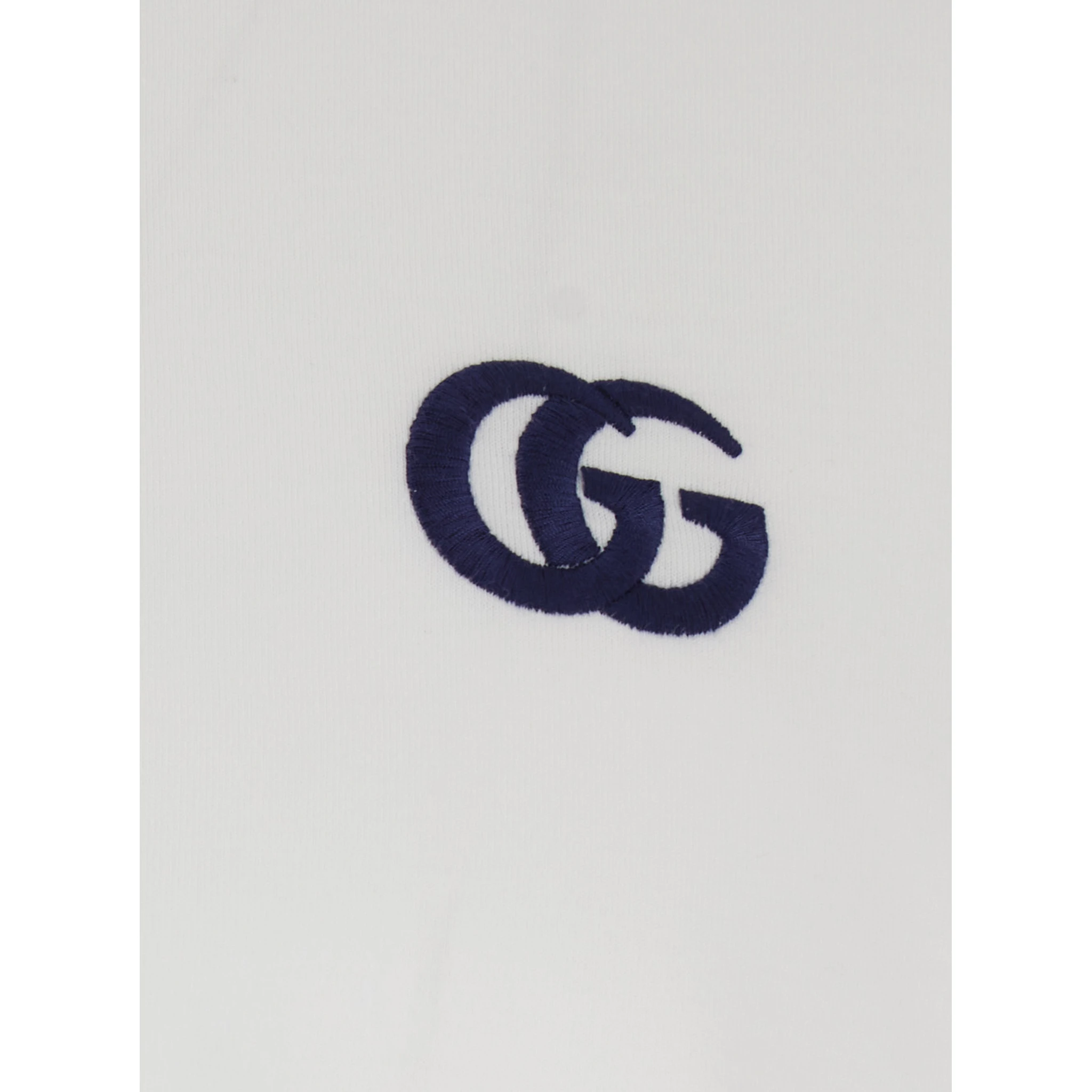 White Crewneck T-Shirt with Double G Logo Embroidery on the Front in Cotton Man