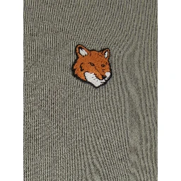 Green Crew Neck Sweater with Fox Patch on the Front in Wool Man