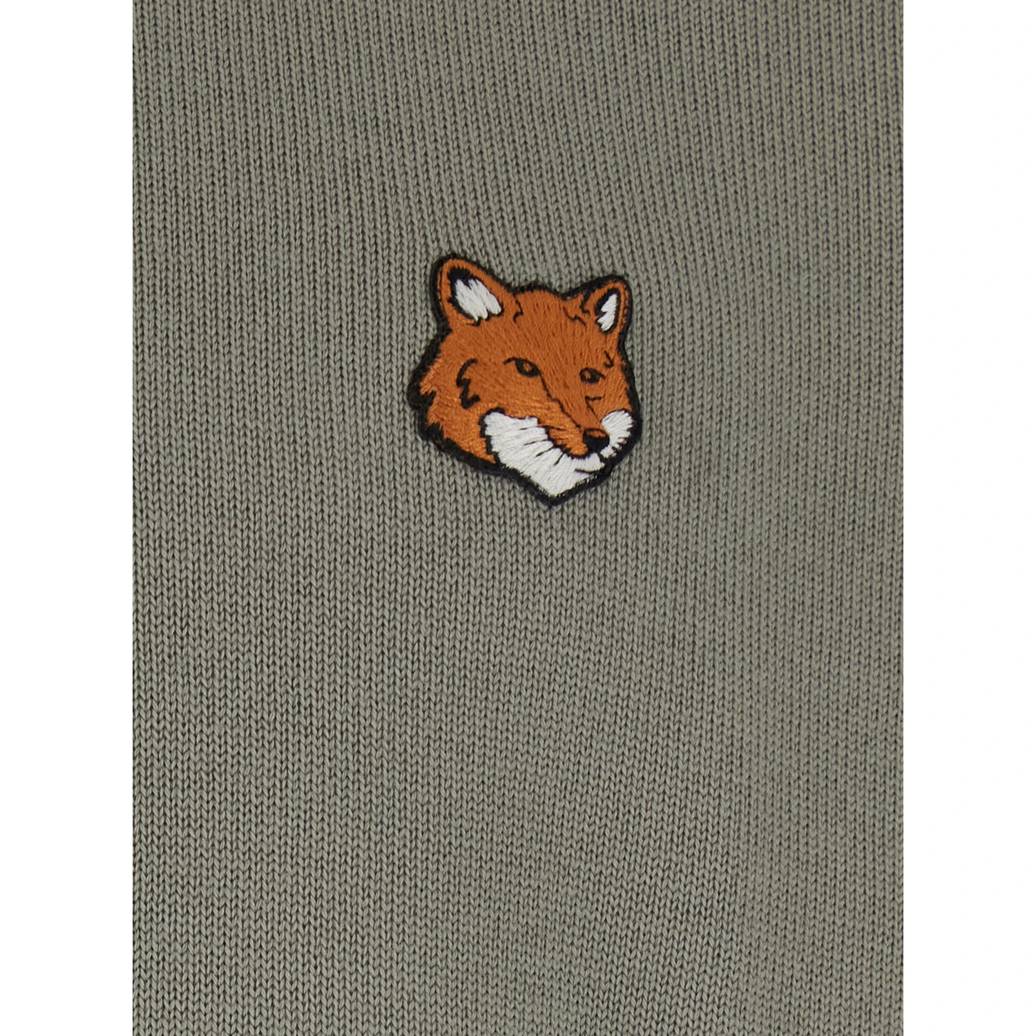 Green Crew Neck Sweater with Fox Patch on the Front in Wool Man