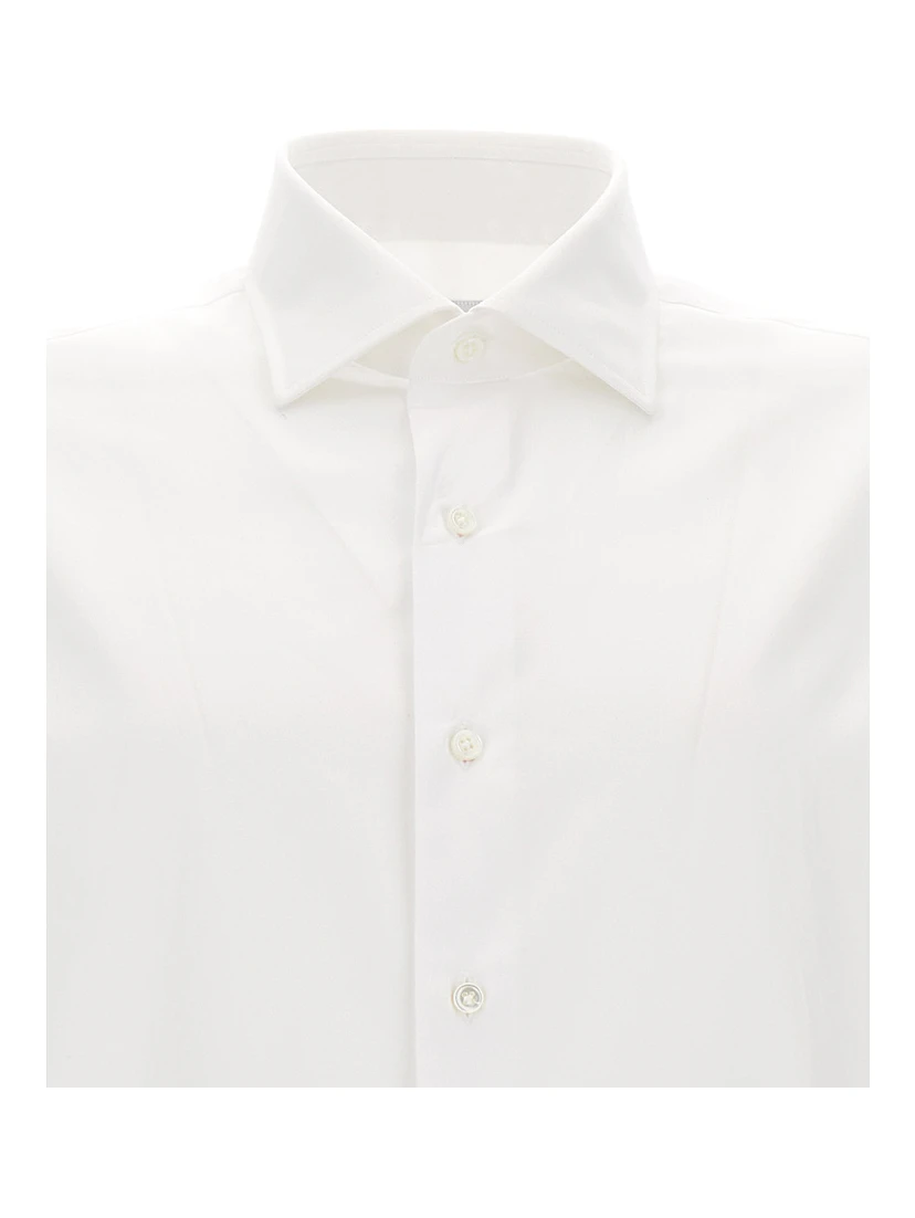 White Shirt with Button Fastening in Cotton Man