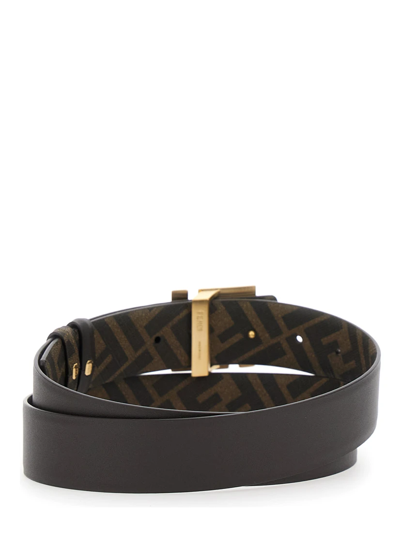 Brown Reversible Belt with FF Buckle in Leather Man