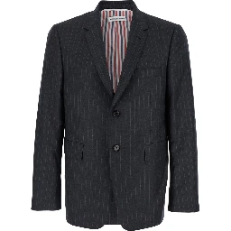 Grey Pinstripe Single-Breasted Jacket in Wool Man