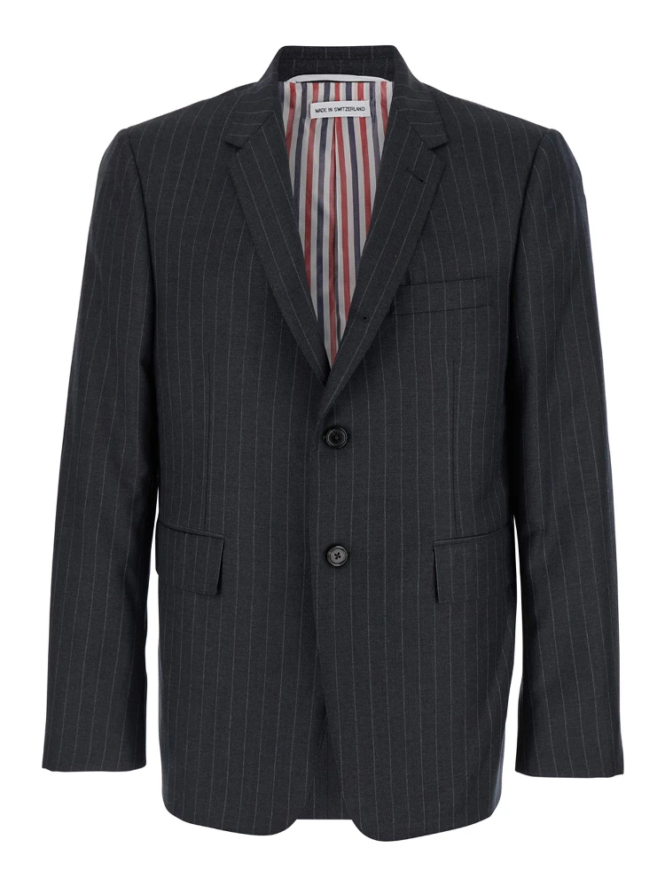 Grey Pinstripe Single-Breasted Jacket in Wool Man