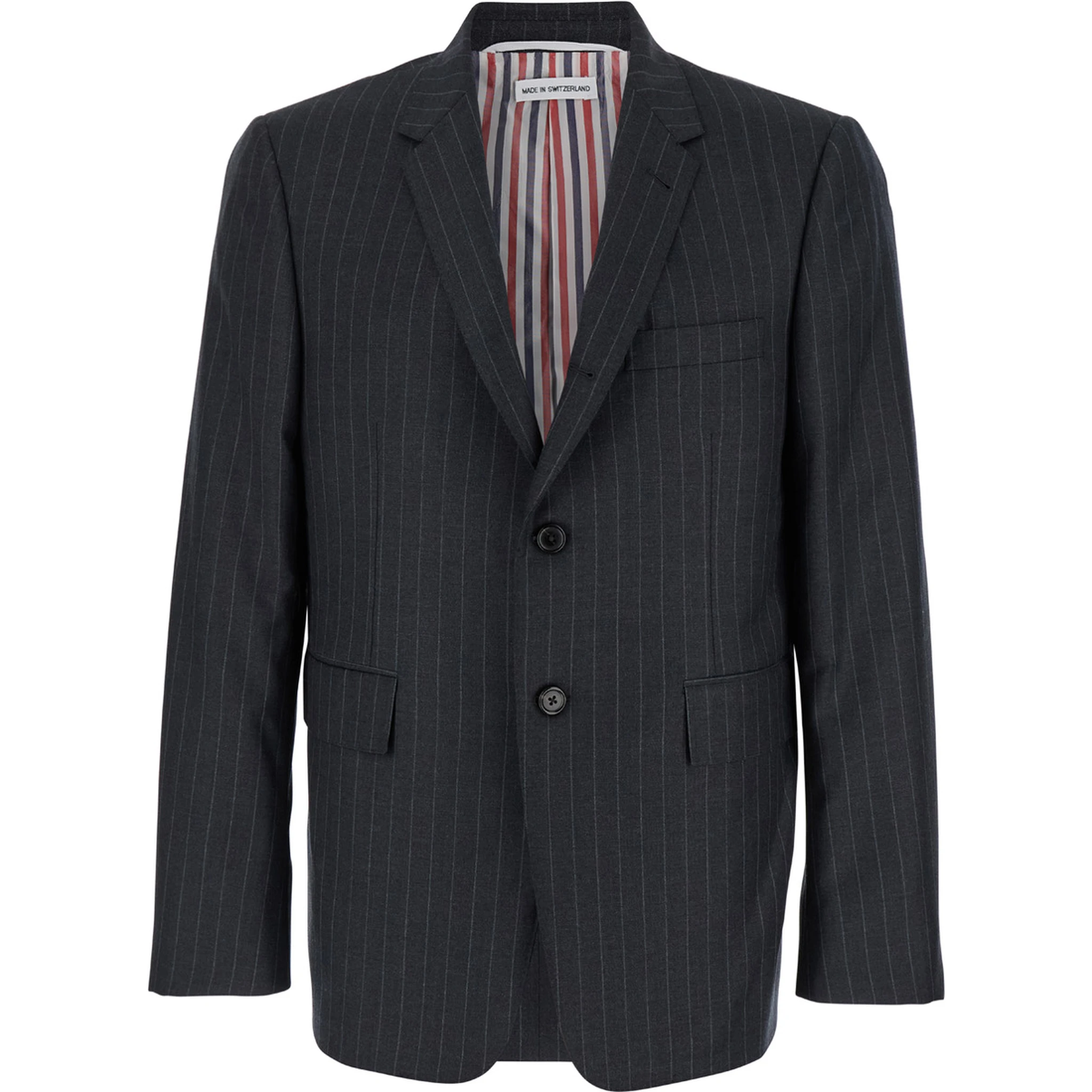 Grey Pinstripe Single-Breasted Jacket in Wool Man