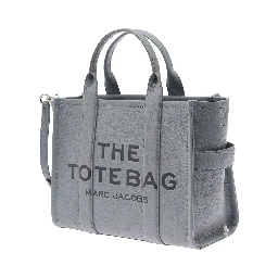 The Medium Tote Bag Grey Shoulder Bag with Logo in Grainy Leather Woman