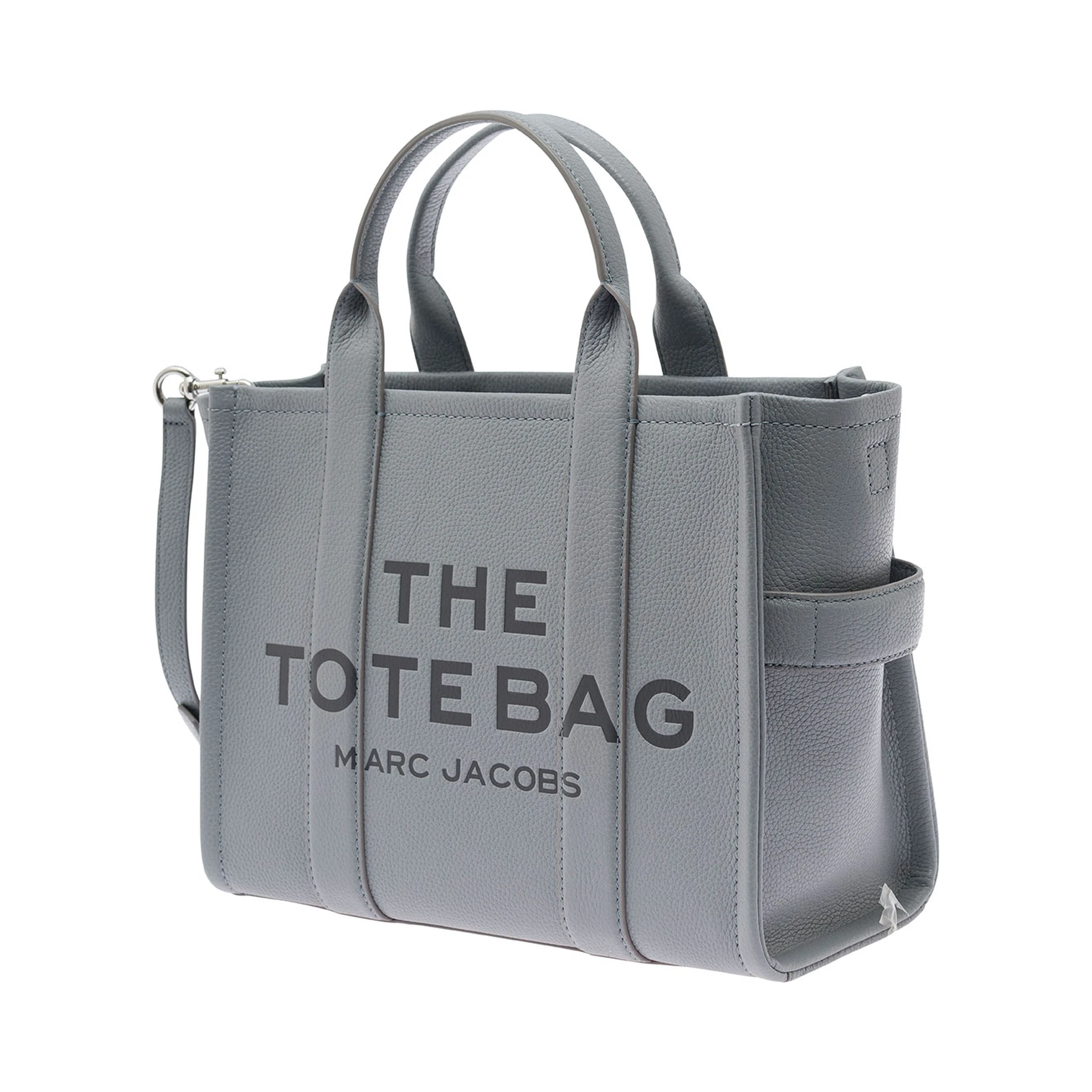 The Medium Tote Bag Grey Shoulder Bag with Logo in Grainy Leather Woman