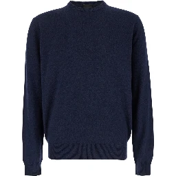 Blue Crewneck Sweater in Merino Wool and Silk Blend Man