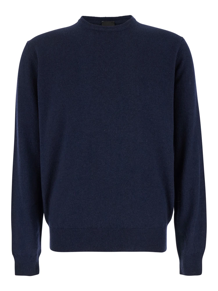 Blue Crewneck Sweater in Merino Wool and Silk Blend Man