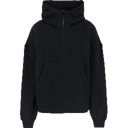 Black Hoodie with Kangaroo Pocket and Logo Lettering in Cotton Woman