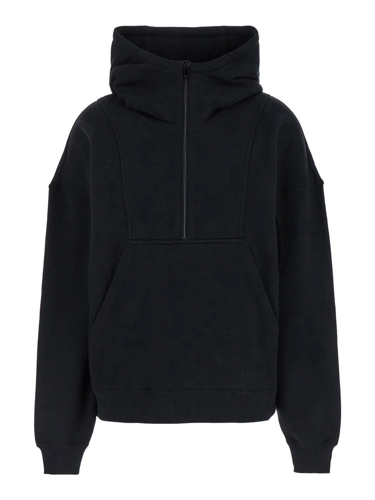 Black Hoodie with Kangaroo Pocket and Logo Lettering in Cotton Woman