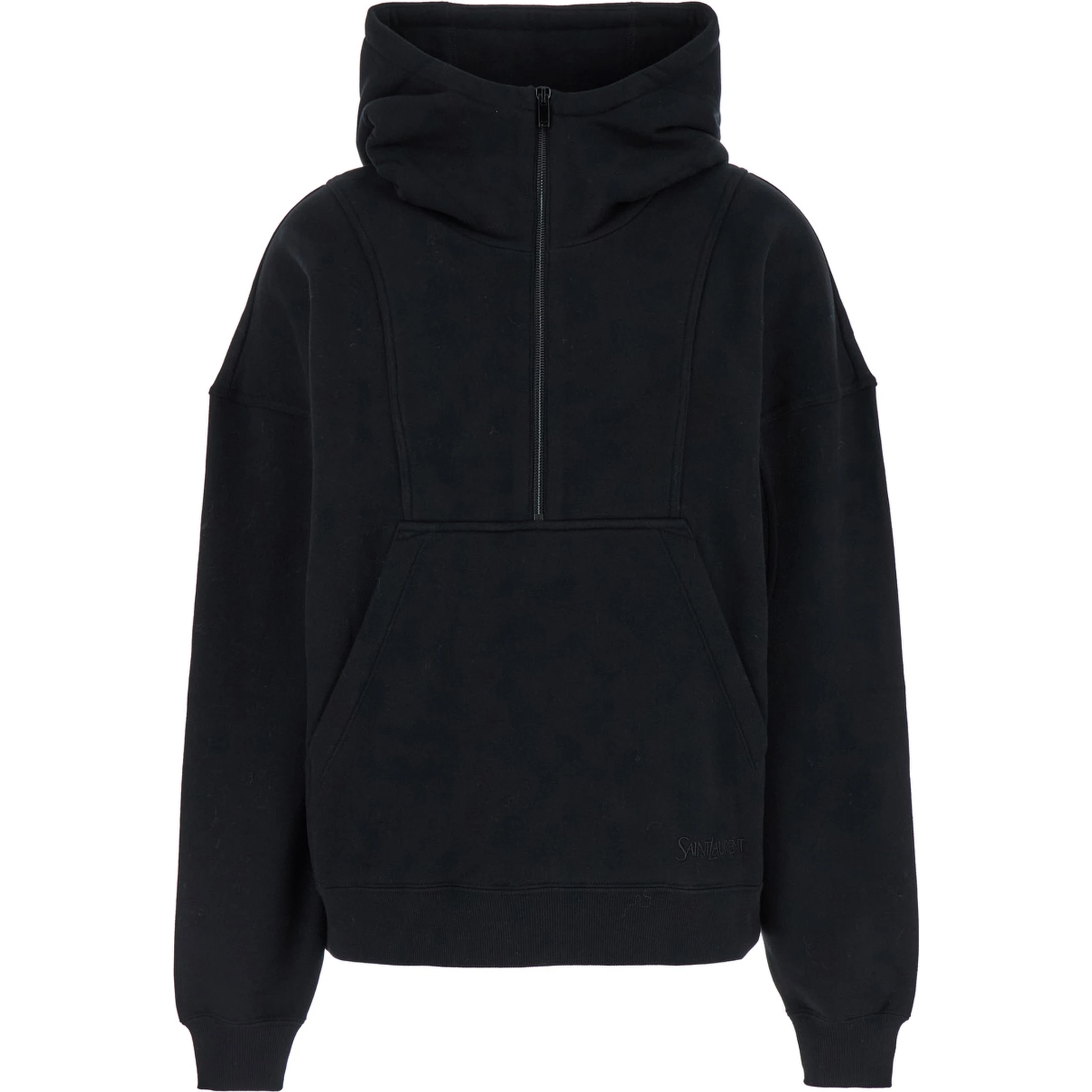 Black Hoodie with Kangaroo Pocket and Logo Lettering in Cotton Woman