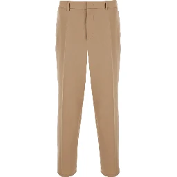 Beige Pants with Elastic Waistband in Wool Man