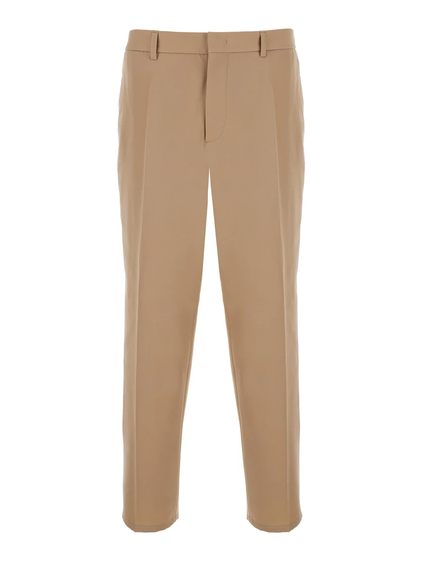 Beige Pants with Elastic Waistband in Wool Man