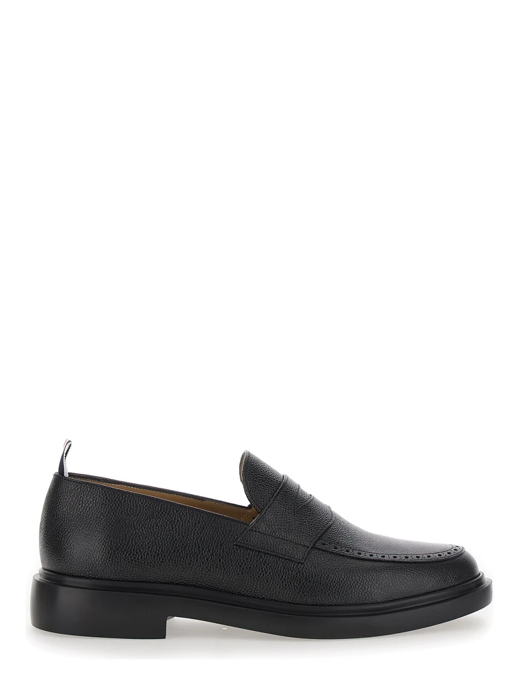 Black Slip-On Loafers with Loop Detail in Leather Man