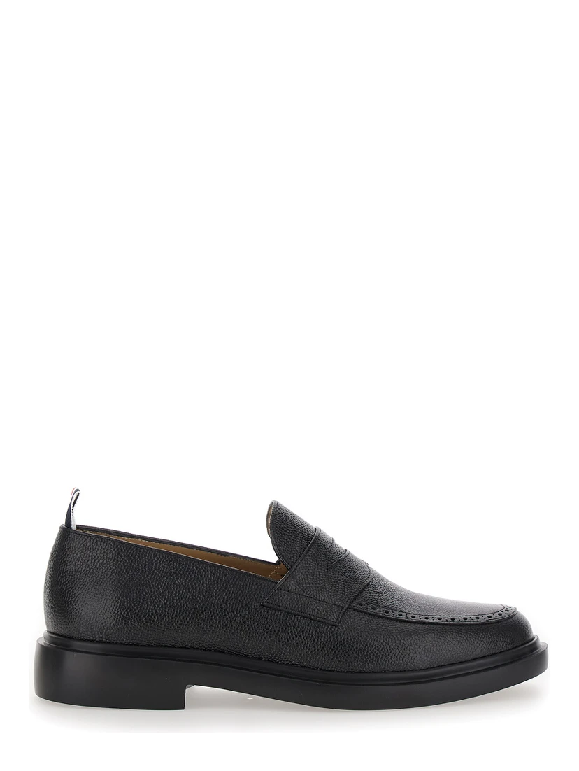 Black Slip-On Loafers with Loop Detail in Leather Man