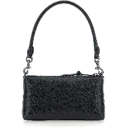 The Pochette Black Shoulder Bag with Removable Top Handle and Front Plaque in Leather Woman