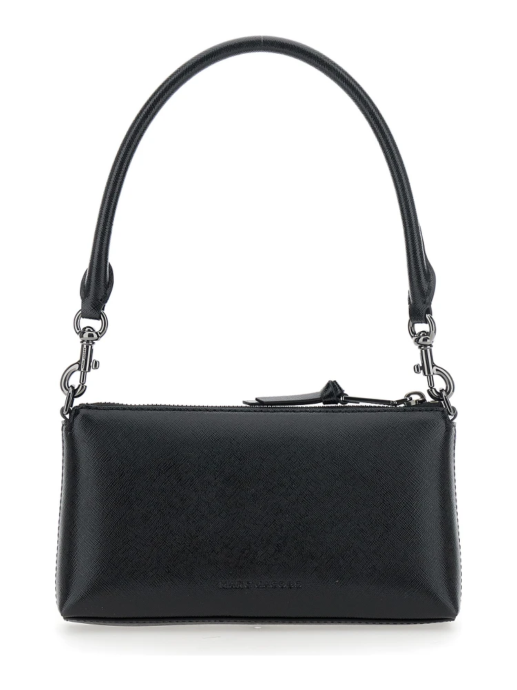 The Pochette Black Shoulder Bag with Removable Top Handle and Front Plaque in Leather Woman alternative