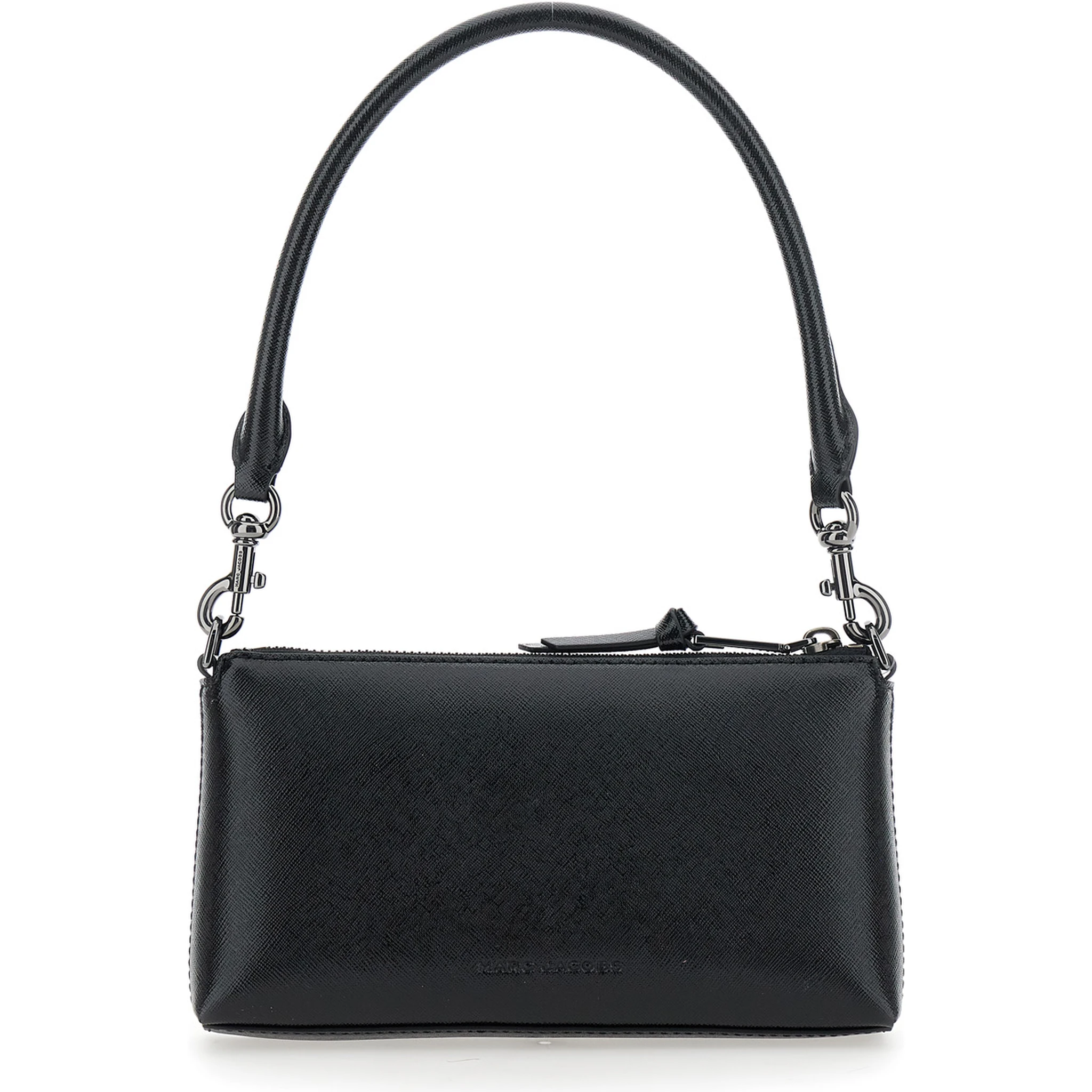 The Pochette Black Shoulder Bag with Removable Top Handle and Front Plaque in Leather Woman