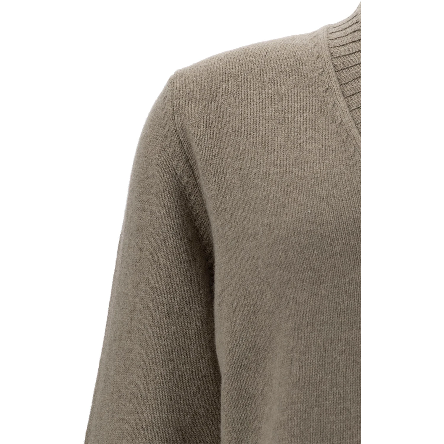 Beige Sweater with V Neck and Ribbed Trims in Wool and Cashmere Man
