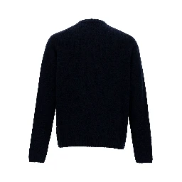 Blue Crewneck Sweater with Ribbed Trims in Alpaca and Wool Woman