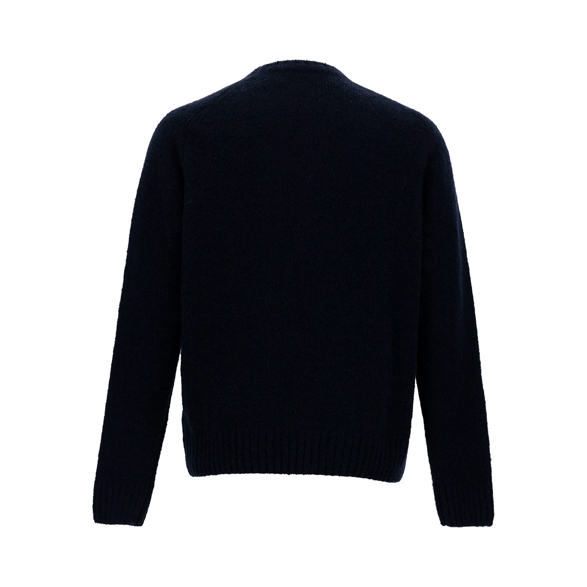 Blue Crewneck Sweater with Ribbed Trims in Alpaca and Wool Woman