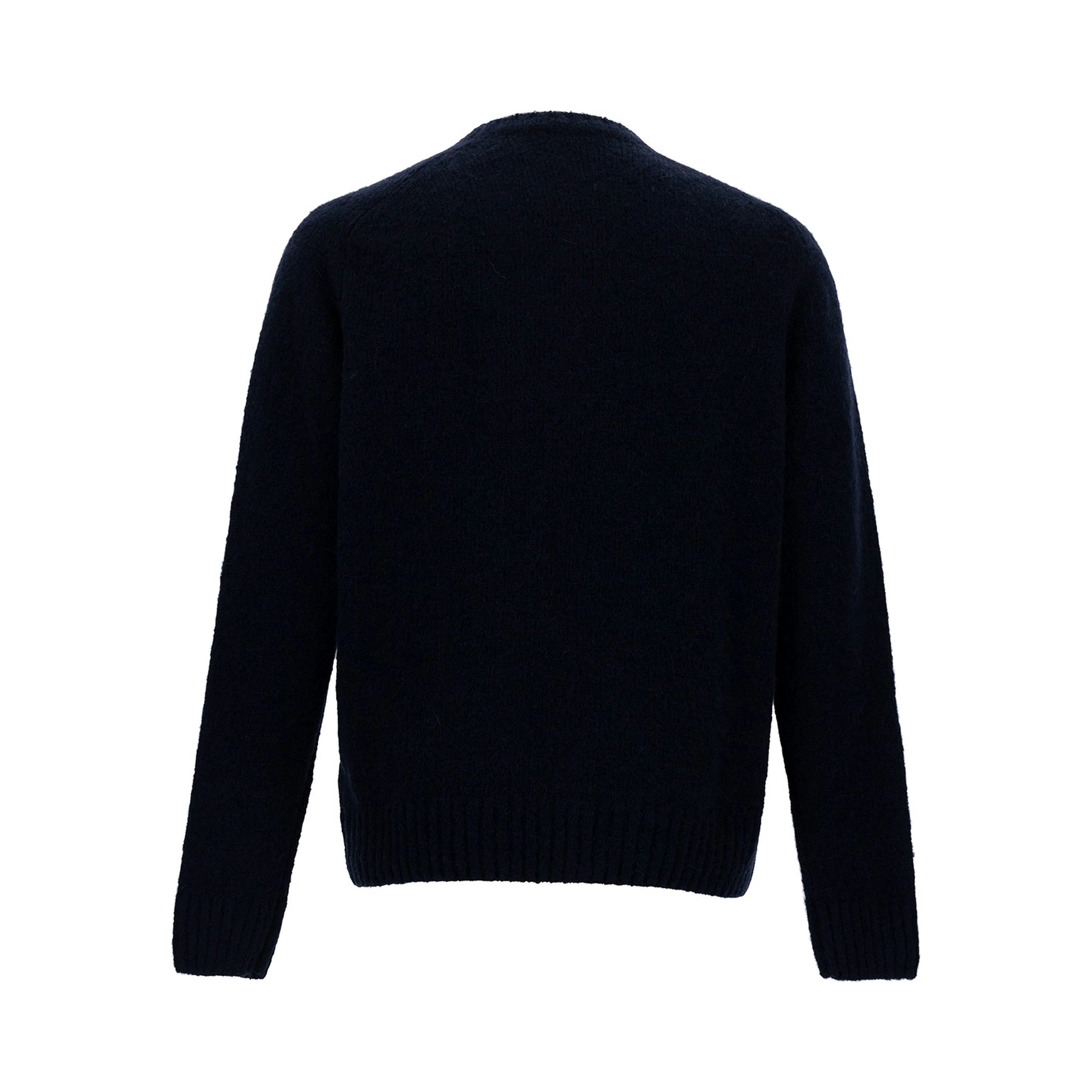 Blue Crewneck Sweater with Ribbed Trims in Alpaca and Wool Woman