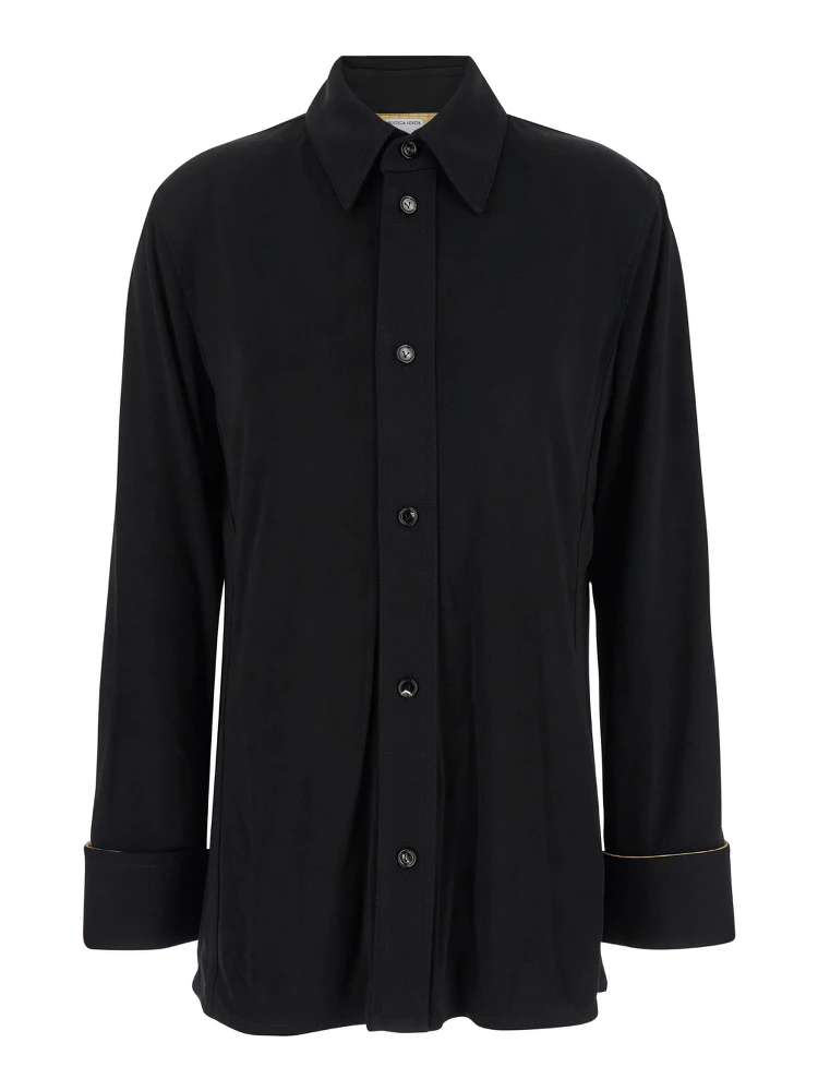 Black Shirt with Notebook Cuffs in Viscose Woman