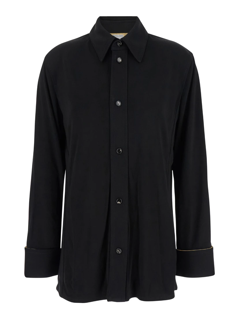 Black Shirt with Notebook Cuffs in Viscose Woman