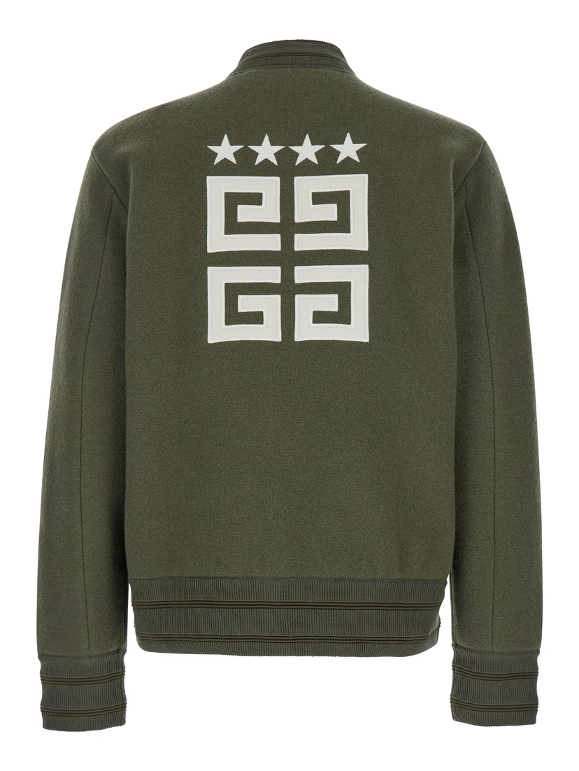 Green Sweatshirt with Bomber Collar and 4G Logo in Wool Man