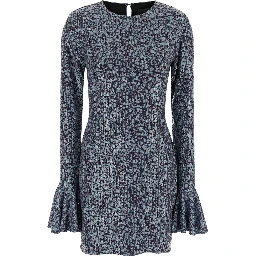 Mini Blue Backless Dress with All-Over Sequins Woman