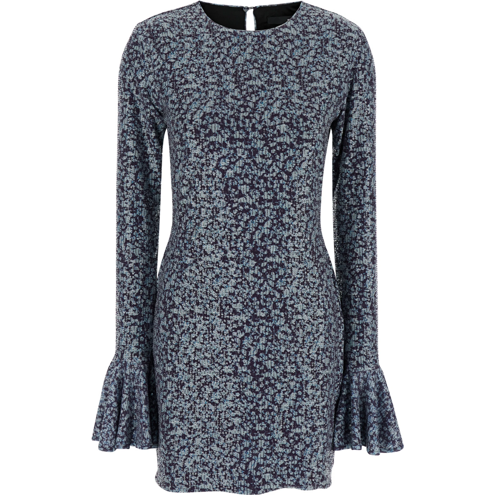 Mini Blue Backless Dress with All-Over Sequins Woman