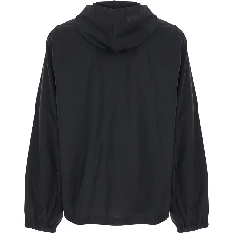 Black Zip-Up Hoodie with Logo Detail in Wool Man