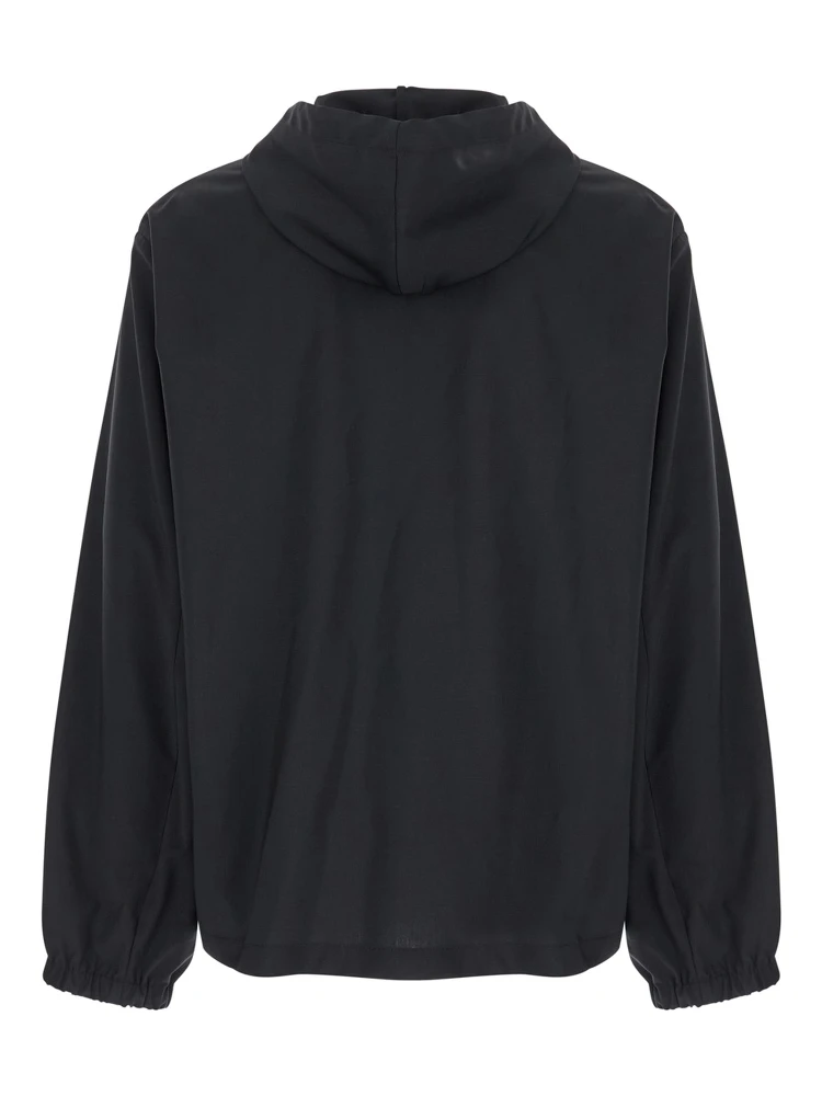 Black Zip-Up Hoodie with Logo Detail in Wool Man alternative