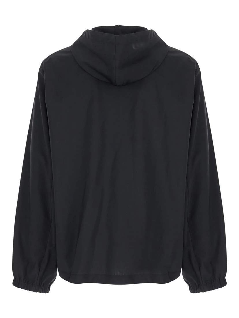 Black Zip-Up Hoodie with Logo Detail in Wool Man