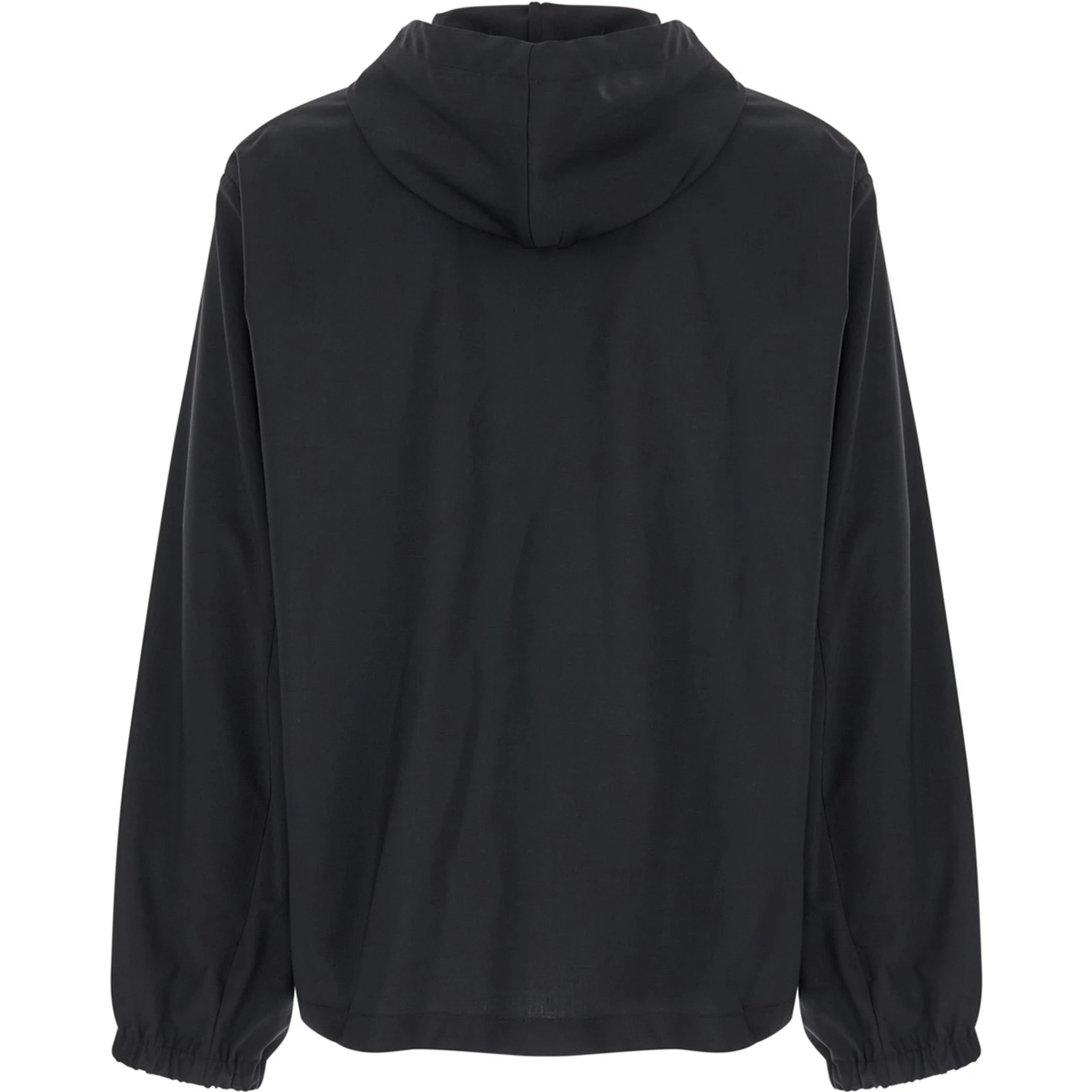 Black Zip-Up Hoodie with Logo Detail in Wool Man