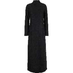 Black Turtleneck Dress with Fringes All-Over in Fabric Woman