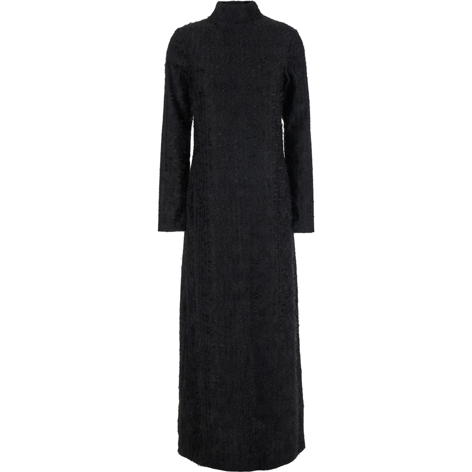Black Turtleneck Dress with Fringes All-Over in Fabric Woman
