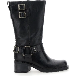 Daniella Black Ankle Boots with Buckles in Leather Woman