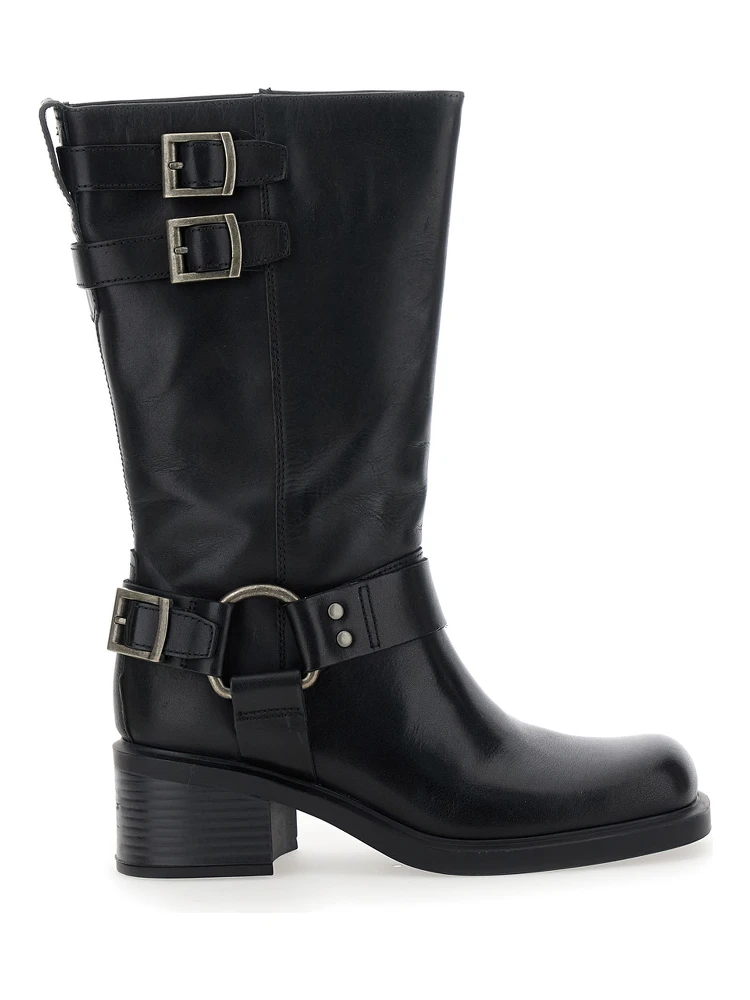 Daniella Black Ankle Boots with Buckles in Leather Woman
