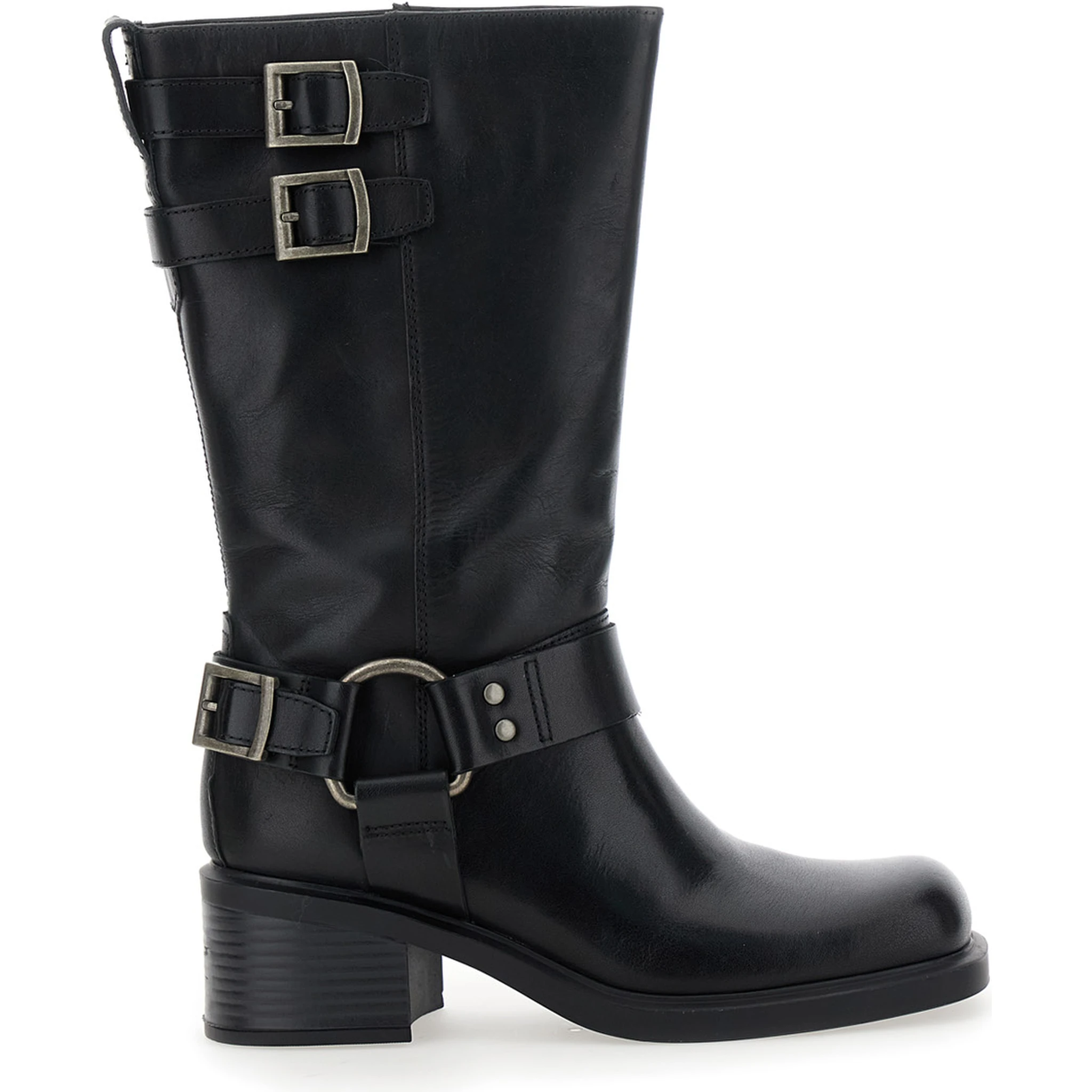 Daniella Black Ankle Boots with Buckles in Leather Woman