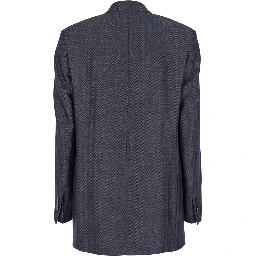Grey Oversized Double-Breasted Jacket with Wide Revers in Wool Blend Woman