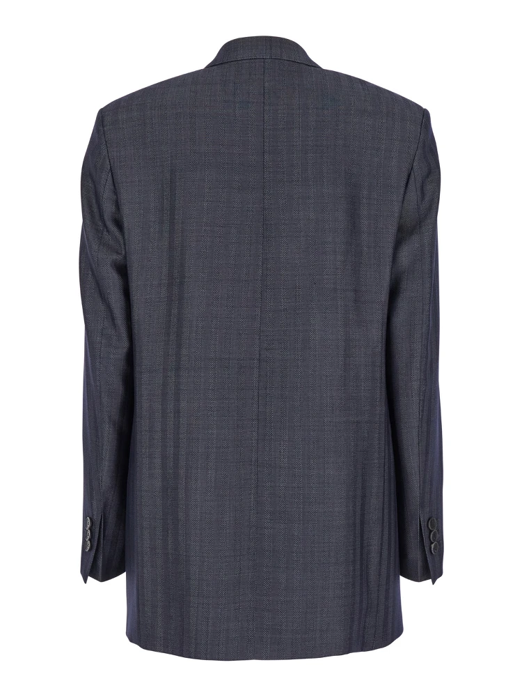 Grey Oversized Double-Breasted Jacket with Wide Revers in Wool Blend Woman alternative