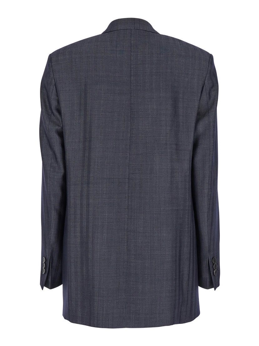 Grey Oversized Double-Breasted Jacket with Wide Revers in Wool Blend Woman